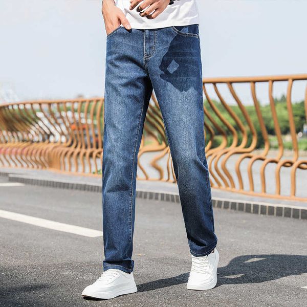 

boys' 2021 jeans men's spring and autumn elastic loose straight pants, Blue