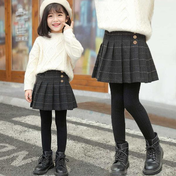 

trousers girls plaid skirt leggings children's autumn winter tight pantsteen kids fake two-piece long pants, Blue