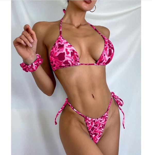 

women's swimwear camouflage bikini backless two-pieces suit with chest pad lace-up women swimsuit beachwear -40, White;black