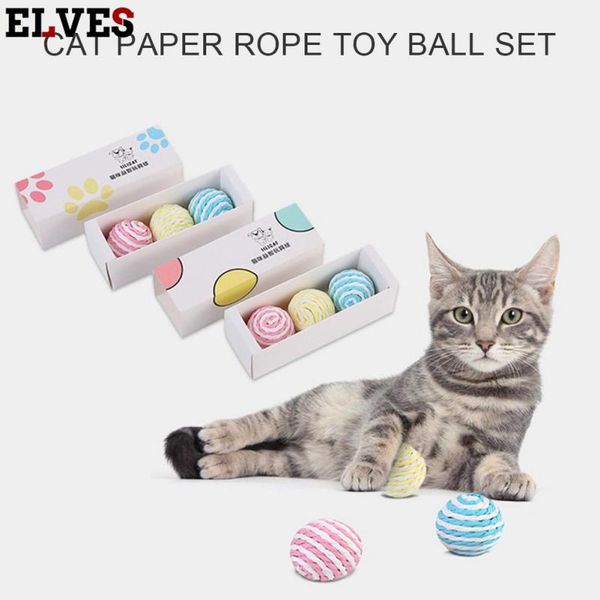 

pet cat toy sisal rope weave ball teaser playing chewing scratch catching supplies lovely gift box with 3 sets of balls toys