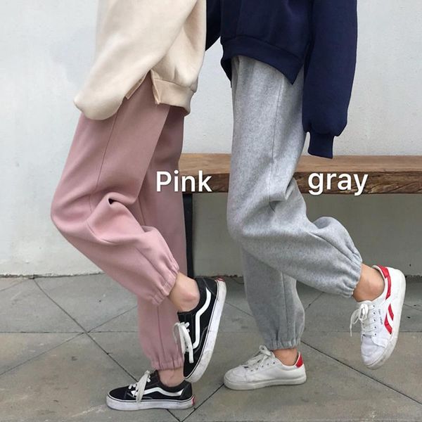 

women's pants & capris thicken autumn winter woman loose sweat elastic high waist pink&gray casual full length woolen harem women, Black;white
