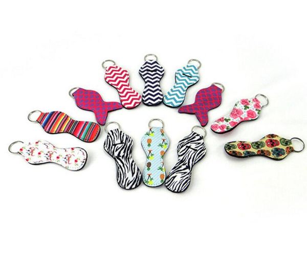 

wholesale 72 design pattern printing chapstick holder keychain handy lip balm neoprene holder keychain pouch for chapstick lipstick novelty