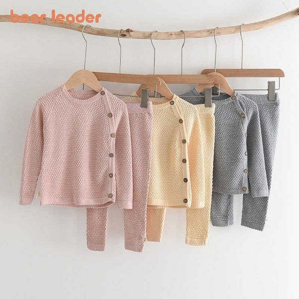 

bear leader baby girls casual clothing sets fashion toddler boys knitted and pants outfits infant spring clothes suits 210708, White