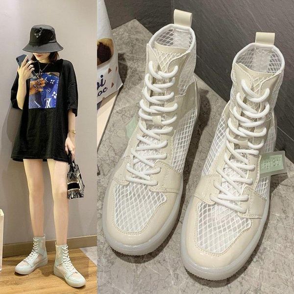 

sandals women's shoes summer flat gladiator mesh hollow out chunky woman high breathable net yarn boots size 35-39, Black