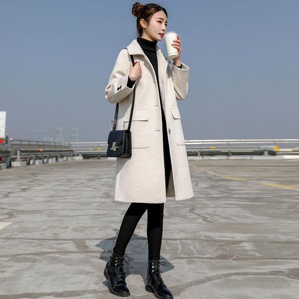 

women's wool & blends mid-length woolen coat women 2021 autumn and winter casual fashionable, Black