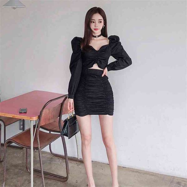 

two-piece autumn outfit han edition cultivate one's morality fashion brief paragraph coat package hip skirt suits female 210602, White