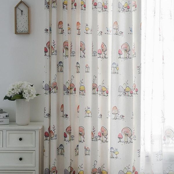 

modern curtain living room bedroom cartoon mushroom children's finished cotton and linen fabric & drapes