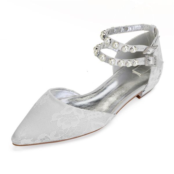 

sandals comfort flat lace women wedding shoes for bride pointed toe ankle buckle strap bridal party flats id7c, Black