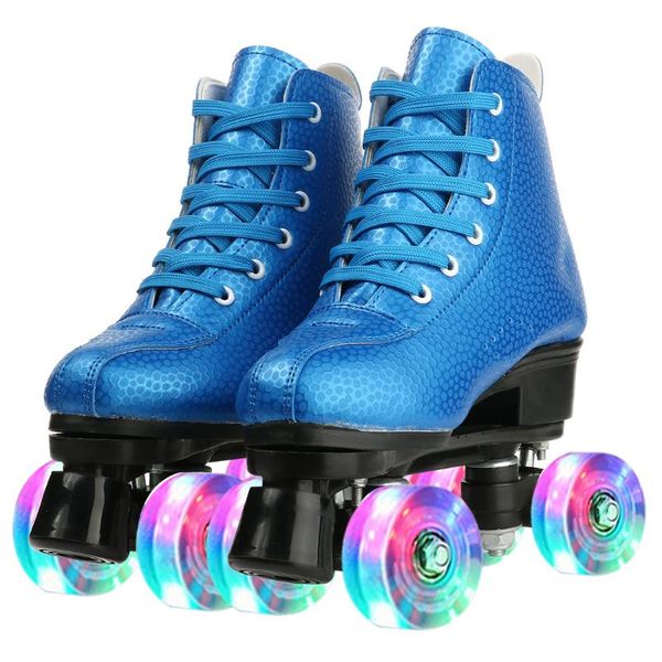 

inline & roller skates rubber pu leather outdoor sport 4 wheels skating rollers for women men choices solid blue pair size 34 to 45