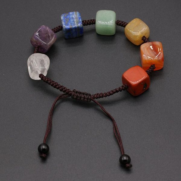 

link, chain wholesale2pcs natural stone reiki healing square seven chakra spirit pendulum bracelet for woman jewelry making gift accessories, Black