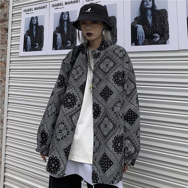 

women's jackets outwear spring autumn oversized bandana string hem button jacket hip hop streetwear woman man coat harajuku vintage win, Black;brown