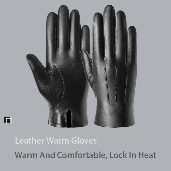 

cycling gloves men's leather riding windproof winter warm goatskin touch screen bike fashion, Black