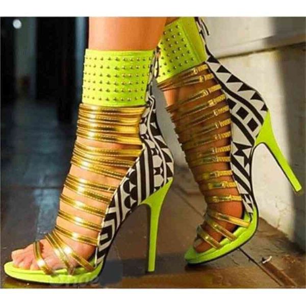 

sandal multi-colored mode peep toe high-cut sandals gladiator of gold stripes heel stiletto bombs on leather torozelo printed bottom ankle, Black