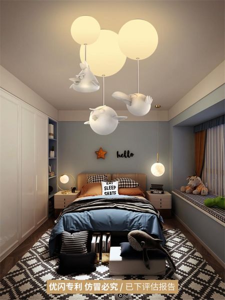 

ceiling lights nordic white cartoon bird glass children's lamps bedroom led resin decoration hanging room e27 lighting