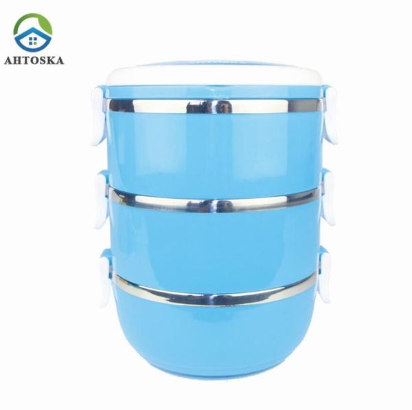 

dinnerware sets ahtoska 3 layer insulated lunchbox stainless steel portable thermo bento lunch boxs box thermal school containers