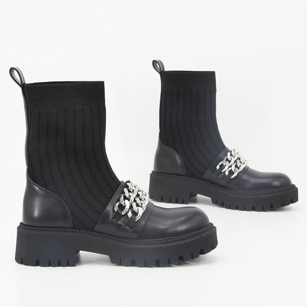 

boots [gogd]women's pu platform punk style ankle foodwear metal chain decorate ladies autumn shoes female fashion booties, Black