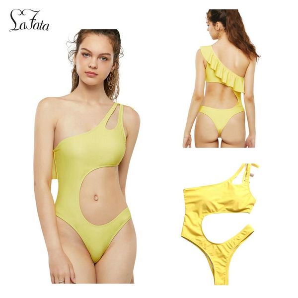 

one-piece suits asymmetric one shoulder ruffle bikini high cut