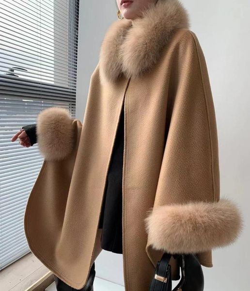 

women's wool & blends korean style spring fall warm soft cashmere coat detchable natural fur jackets for women wholesale d028, Black