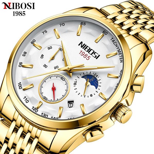 

wristwatches nibosi relogio masculino sport men watches waterproof wristwatch for stainless steel male clock, Slivery;brown