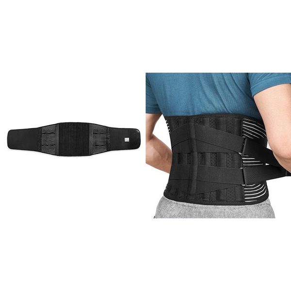 

waist support back brace with 6 stays, double compression adjustment lower pain relief belt ,herniated discs, Black;gray