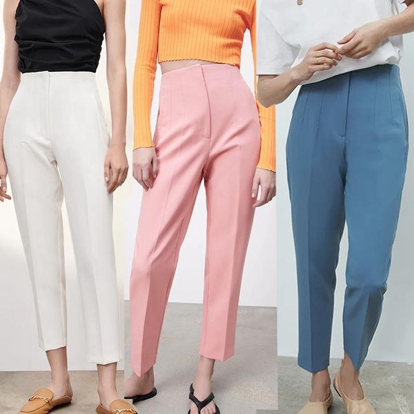 

women's pants & capris za suits high waist 2021 casual fashion office women chic pantss, Black;white