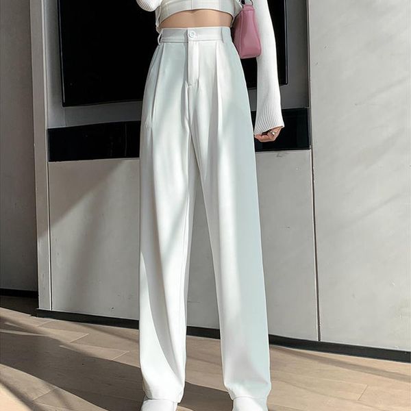 

women's pants & capris casual high waist loose wide leg for women spring autumn female floor-length white suits ladies long trousers, Black;white