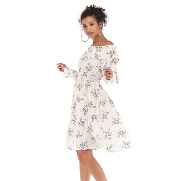 

casual dresses women dress summer off shoulder floral long sleeve chiffon boho midi party beach vestidos lwl1789, Black;gray