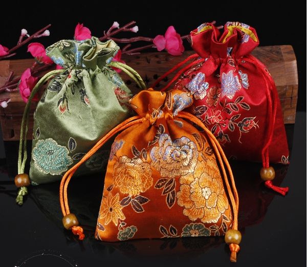 150 stücke Blume chinesische Art Kordelzug Seide Brokat Schmuck Beutel Kleine Geschenkt Taschen Großhandel Sachet Armband Halskette Verpackung