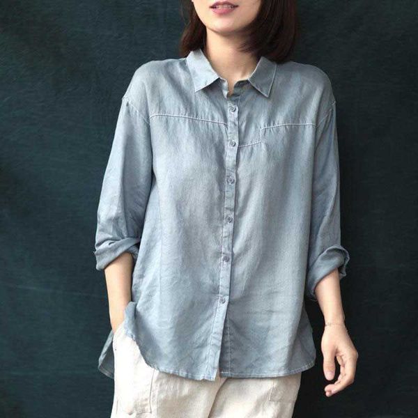 

women's blouses & shirts arrival spring arts style women long sleeve turn-down collar loose shirt vintage linen casual femme qwou, White
