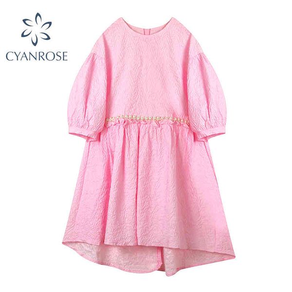 

korean solid loose dress short sleeve high waist sweet candy color dresses female single breasted preppy style ins vestidos 210417, Black;gray