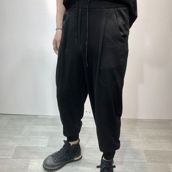 

men's pants large dark department simple elastic loose tooling cropped japanese harajuku no iron leggings tapered pan, Black
