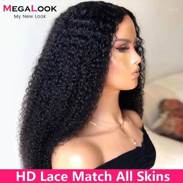 

30inch hd lace wigs pre plucked brazilian curly human hair for black women transparent frontal closure 180%1, Black;brown