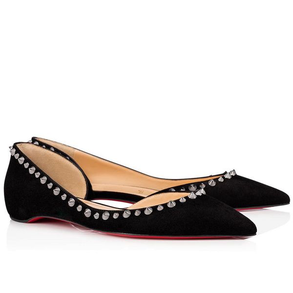 

Ladies Red Sole Flat Shoes Red Sole Casual Shoes Flat Suede Black Leather Free Edge Luxury Design With Box