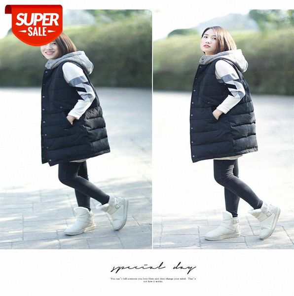 

306-0019 korean style college female hooded sleeveless quilted thick solid color long cotton vest #hs2m, Black;gray