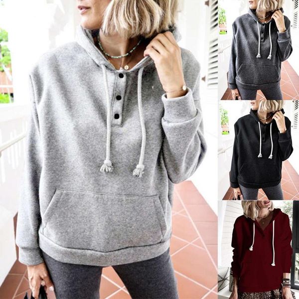 

solid color hooded sweatshirts for women autumn winter drawstring hoodies pullover warm femme women's &, Black