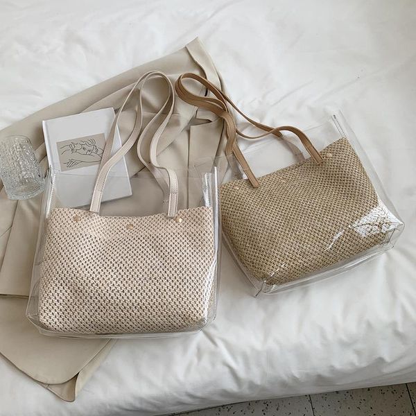 

evening bags fashion women clear summer composite large woven capacity tote handbag 2021 shoulder casual handbags