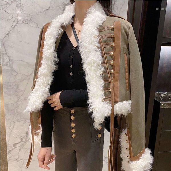 

women's fur & faux women 2021 winter lamb thicken warm wool jacket coat female turn down collar loose artificial outwear c331, Black
