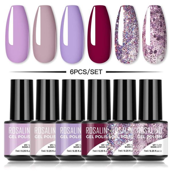 

nail gel rosalind 7ml 4/6pcs set glitter kits for manicure colorful uv semi permanent polish maincure, Red;pink