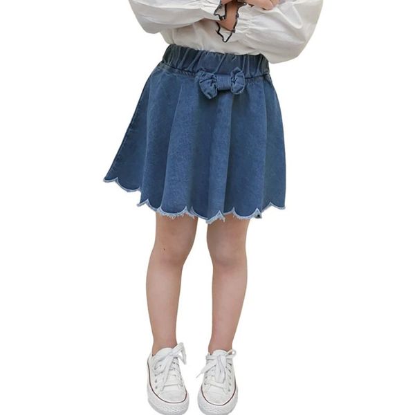 

elastic casual a-line soft bowknot fashion skirt summer kids girl dress denim children mini pleated skirts