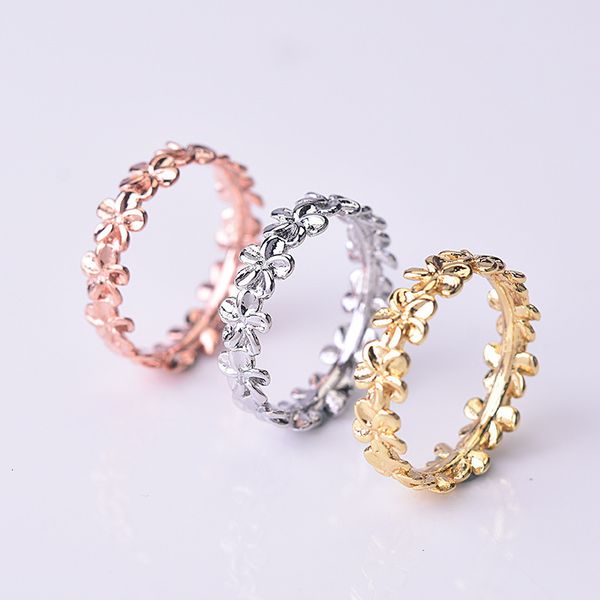 

trendy hawaiian plumeria silver plated drawst flower ring 18k tail ring