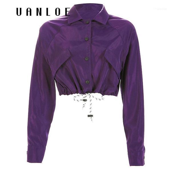 

women cropped turn-down collar jackets single breasted adjustable waist jacket 2021 streetwear loose purple windbreaker1, Black;brown