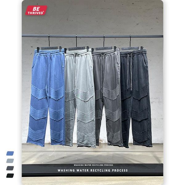 

men's pants bethrived vintage sweatpants washed distressed men high street fashion clothes joggers trousers 2251, Black