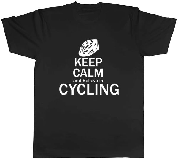 

keep calm and believe in cycling mens t-shirt tee, White;black