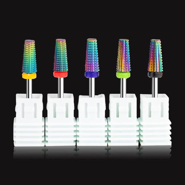 

nail art equipment rainbow tungsten carbide 5 in 1 drill bit milling cutter for manicure 3/32" shank file remove gel polish tool, Silver
