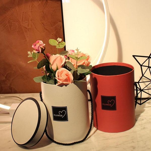 

simple gift boxes bouquet flower handheld box packaging round with lid home deskpaper storage wedding candy wrap
