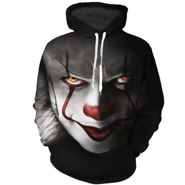 

men's hoodies & sweatshirts 2021 spring and autumn 3d clown male print hooded baseball uniform animal pattern loose casual wear hoodie, Black