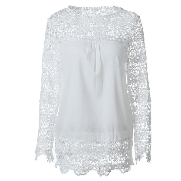 

brand spring and summer chiffon shirt women's long-sleeved hollow flower lace blouse casual dresses, Black;gray