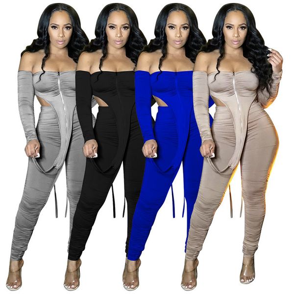 

women's tracksuits women tracksuit off shoulder two piece outfits strip long sleeve micro stacked pants sports set zipper trou, Gray