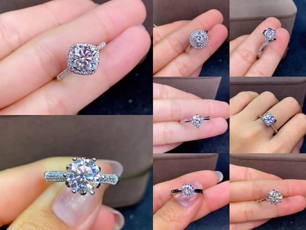

cluster rings moissan diamond classic 8 style type ring s925 sterling silver fashion fine wedding jewelry for women meibapjfs, Golden;silver