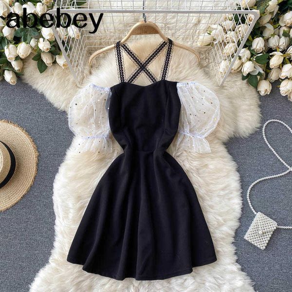 

women design backless strap dress off shoulder party dresses summer korean streetwear mini dress 210715, Black;gray